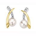 5mm Pearl and Diamond Accent Stud Earrings in 10K White and Yellow Gold (0.04 CT. T.W.)